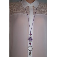 Purple Flower With Magenta and White Murano Beaded Lanyard / ID Badge Holder